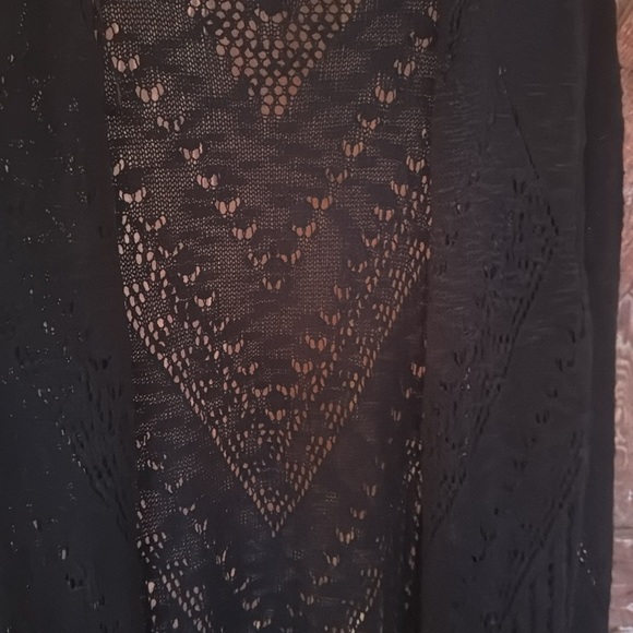 A&I black lacey knit long open front duster/cardigan. Large. - Picture 2 of 8